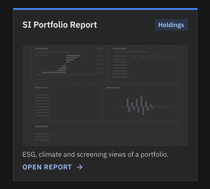 The whole SI Portfolio Report card in Carbon, dark mode.