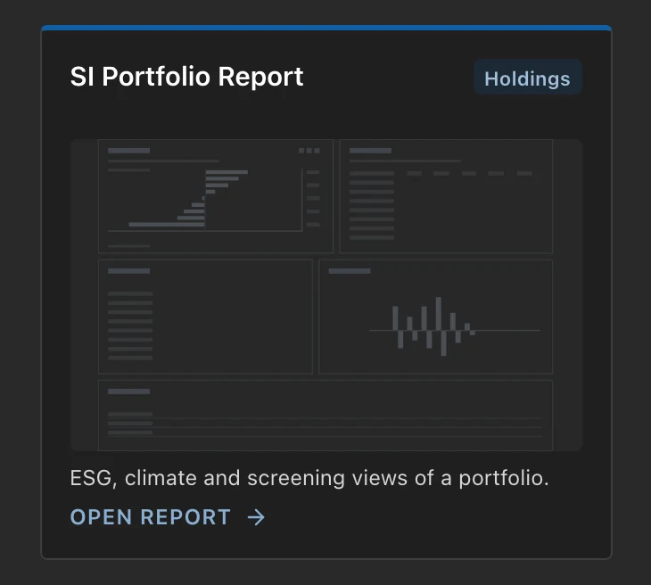 The whole SI Portfolio Report card in Fluent 2, dark mode.