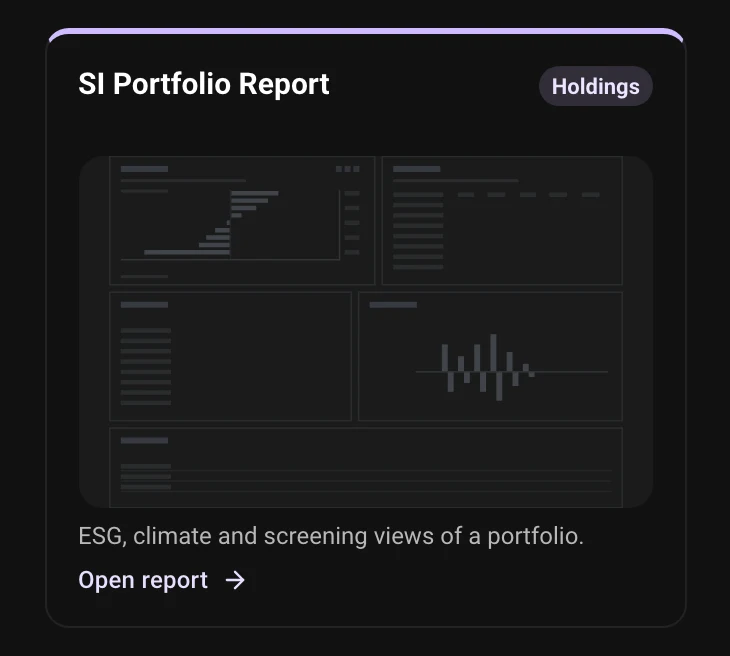The whole SI Portfolio Report card in Material 3, dark mode.