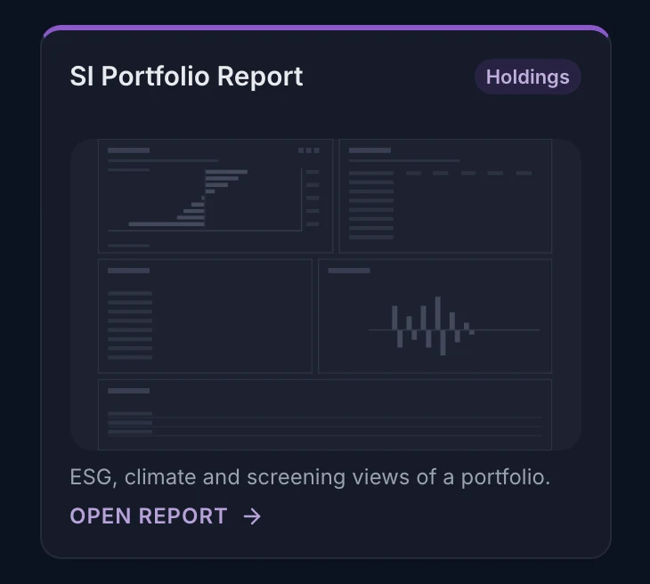 The whole SI Portfolio Report card in uoaui, dark mode.